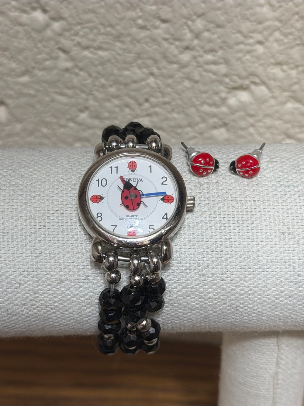 Geneva Ladybug Watch and Matching Earrings - Red & Black
